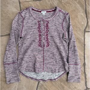 Sundance Waffle Knit Thermal Top Shirt Size M Burgundy Gray Stripe Embroidered